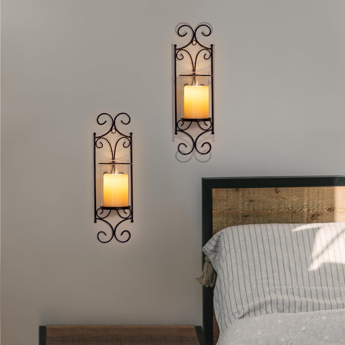 Sziqiqi Candle Sconces - Set of 2 Black Candle Holders for Pillar Contemporary Wall Decorations Sconce Decorative Metal Wall Art for Living Room Bedroom Bathroom Kitchen Dining Room