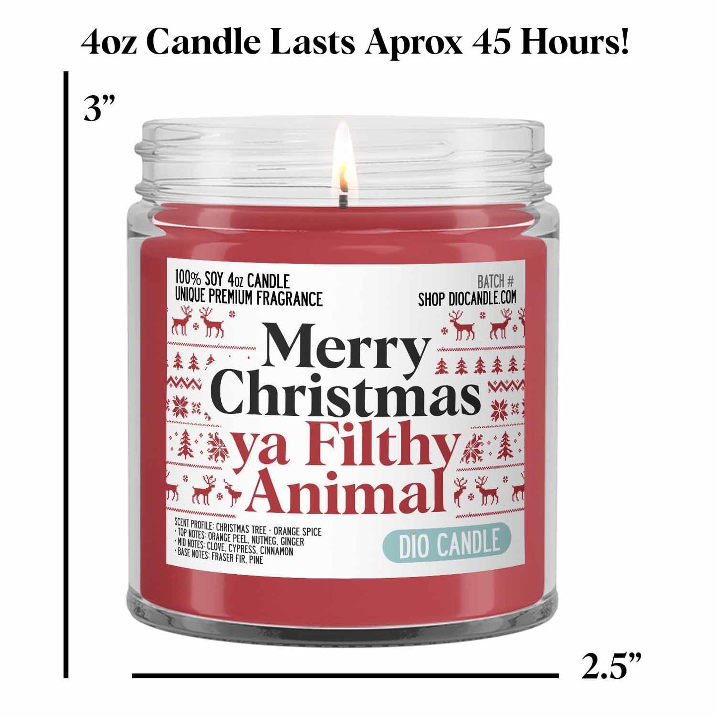 Merry Christmas Ya Filthy Animal Scented Candle - Smells Like Christmas Tree - Orange Spice - 100% Naturally Vegan Soy and Premium Fragrance | Handmade in Denver, Colorado (4oz Glass Jar)