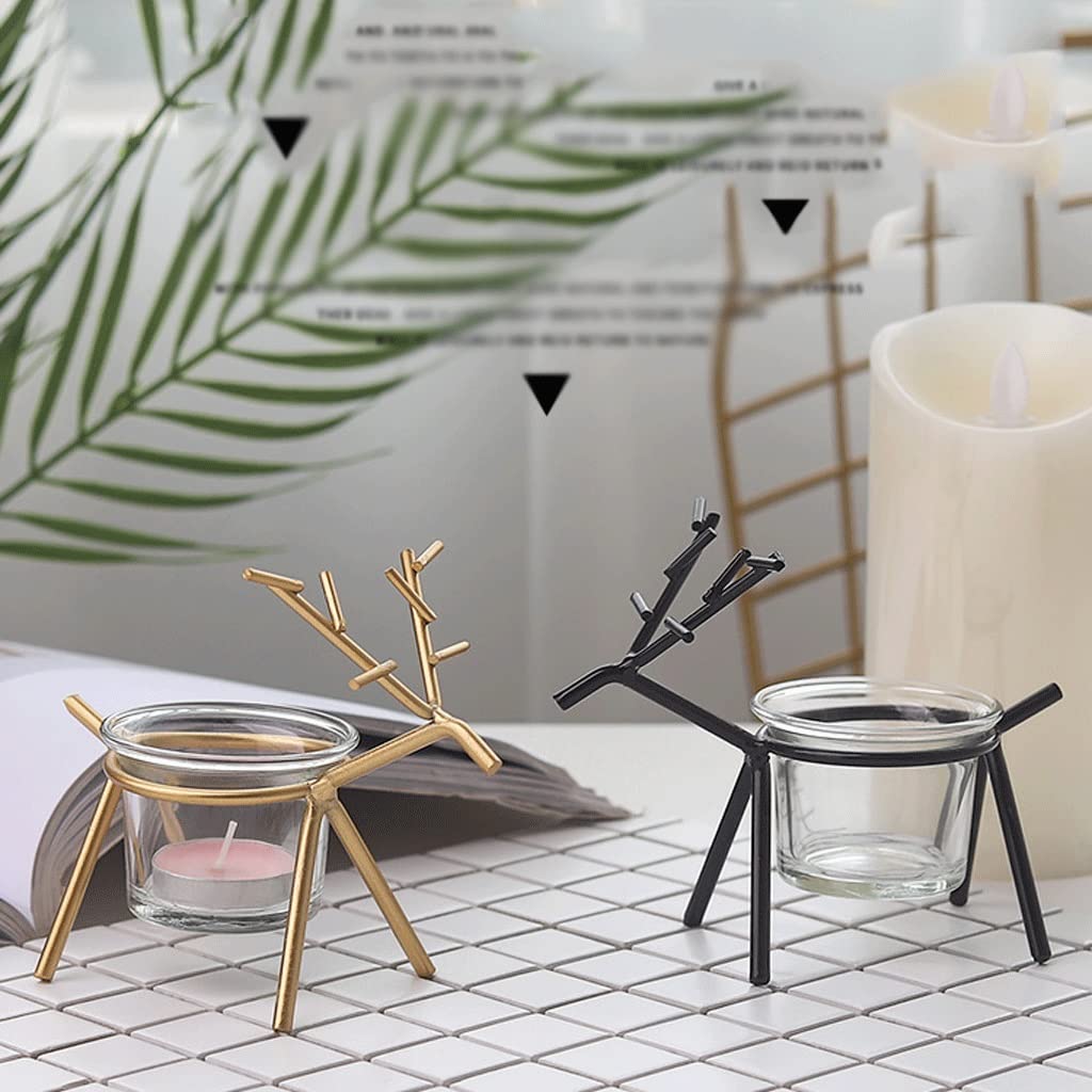 UNNS Candlestick Holder Modern Wrought Iron Fawn Candlestick Glass Candlestick Ornament Suitable for Dinner Living Room Kitchen Dining Room Candle Holders (Color : A)