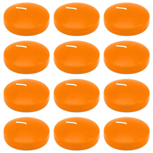 24 Packs 2 Inch Orange Floating Candles, Small Unscented Dripless Pool Water Wax Candles for Cylinder Vase, Centerpiece at Wedding, Party, Holiday, Thanksgiving Day- 6 Hour Burning