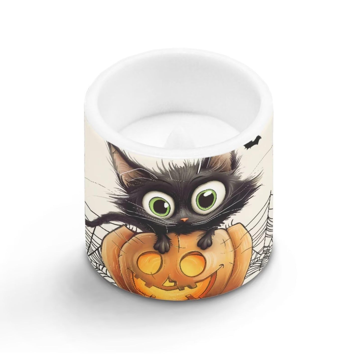 Merkmak Pack of 4 Halloween Flameless Candles with Remote Battery Operated Candles with Timer Flickering LED Elictric Pillar Tealights for Indoor Outdoor Home Decor, Spider Web Black Cat Bat