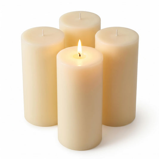 Unscented Pillar Candles - Set of 4 Ivory Candles - 3x6 Slow Burning Candles for Weddings & Table Centerpieces - Large Pillar Candles, PARNOO