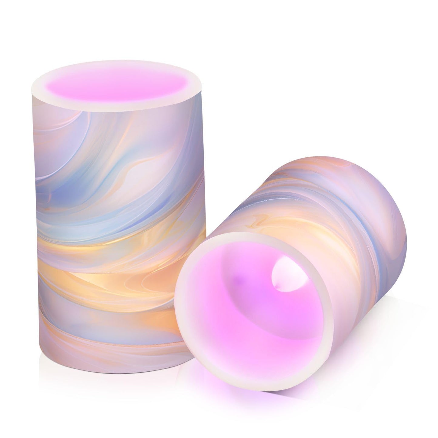 BOENLE Flickering Flameless Candles, Blue Gold Marble LED Candles with Remote Timer, Set of 2 Battery Operated Candle for Valentine Wedding Birthday