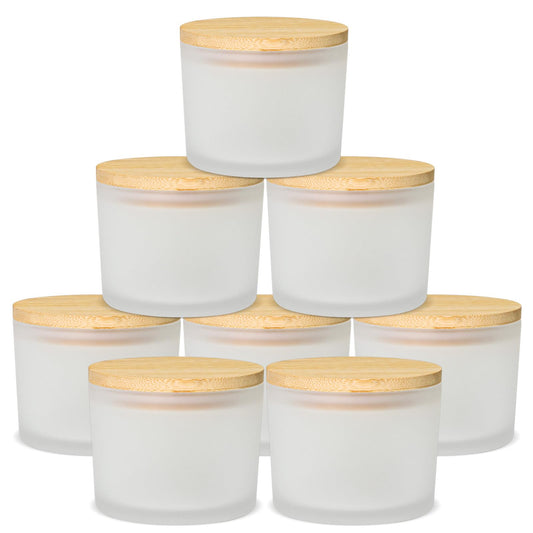 SUPMIND 12 fl.oz Candle Jars, 8 Pack Large Frosted Empty Glass Jars for Candle Making with Bamboo Lids, Wide Mouth Container Bulk, Ideal for Candle Business Owners
