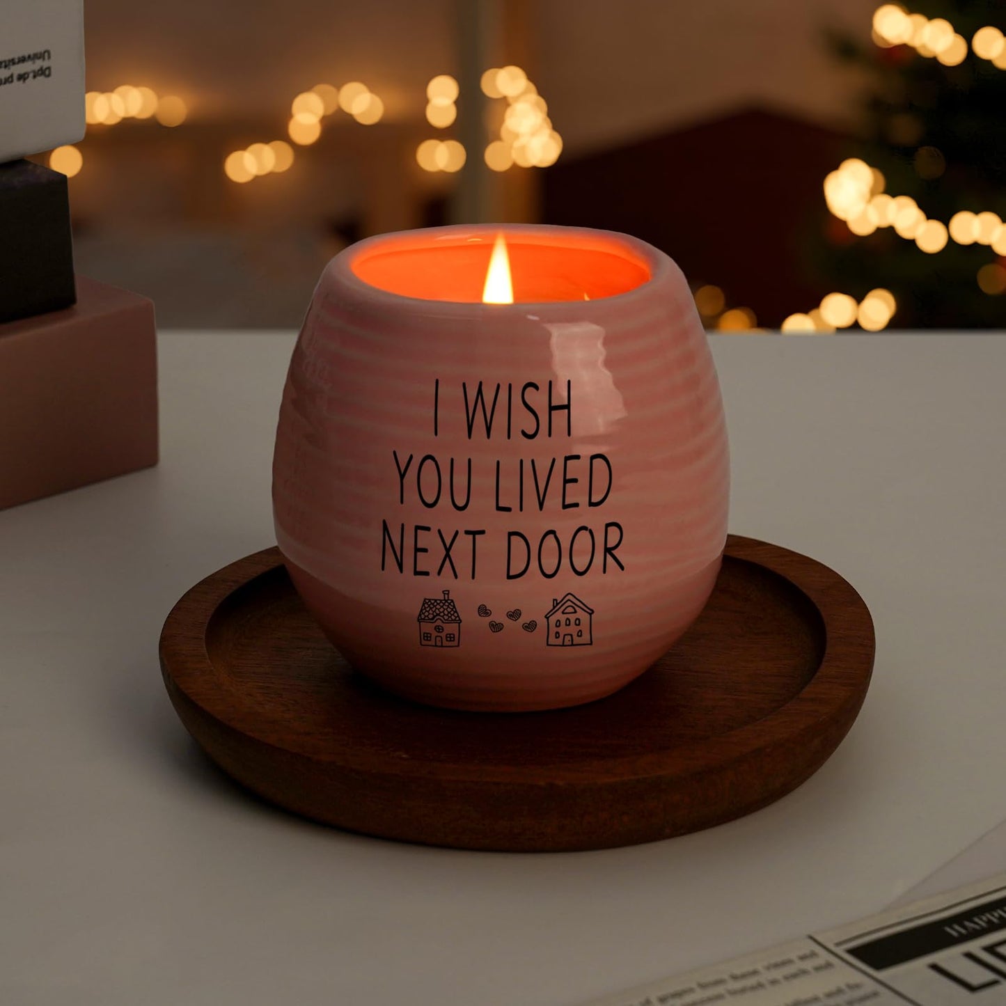 Best Friend Birthday Gifts for Women, Birthday Gifts for Women, BFF, Bestie, Her, Best Friend, 10 Oz Handmade Ceramic Candle Jar, I Wish You Lived Next Door, Lavender Candles, Long Distance Gift