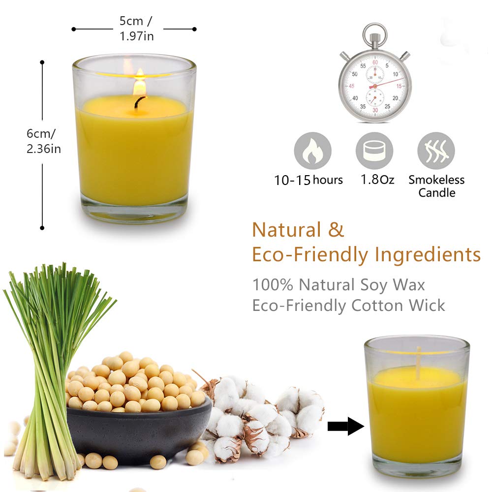 Small Citronella Candles Outdoor and Indoor Soy Wax Votive Candles for Party Dinner and Camping - 12 Hours Burn Time, Set of 20