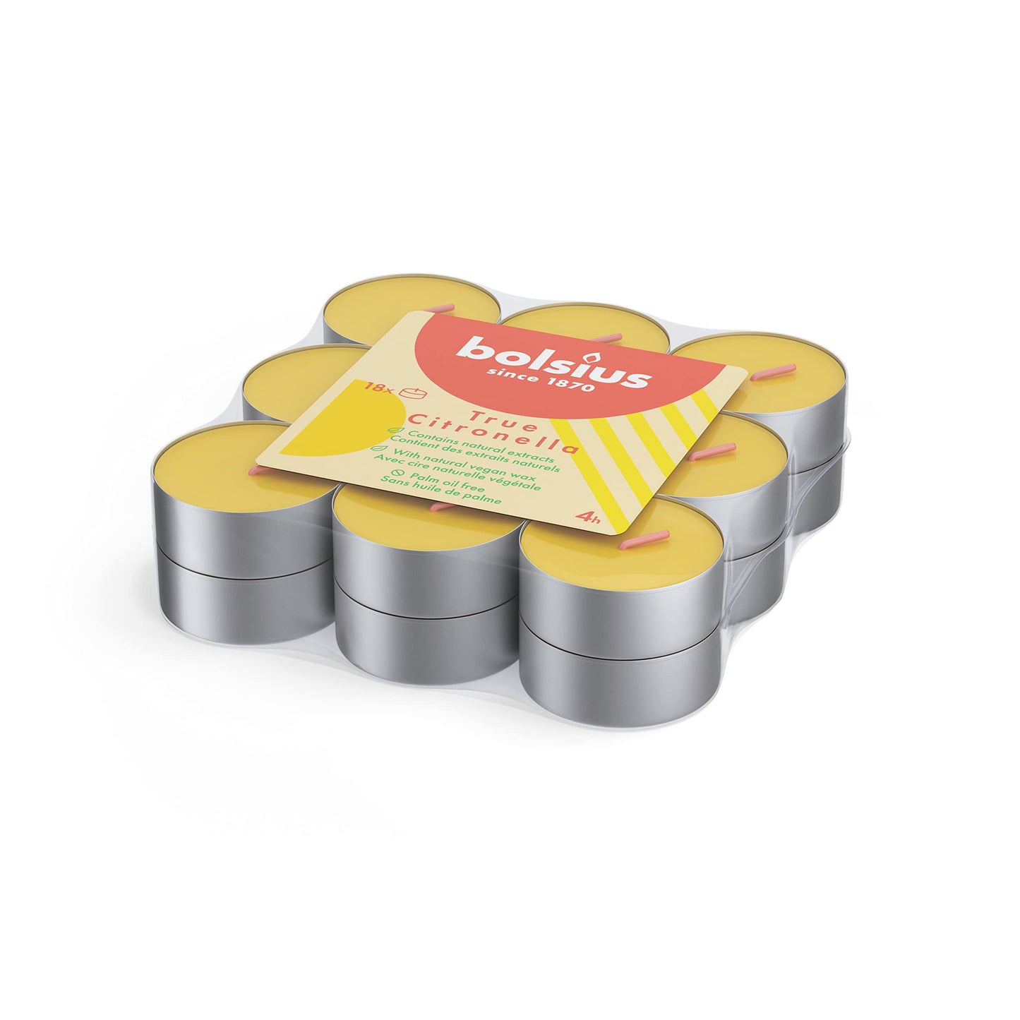 BOLSIUS - Citronella - Fragranced Tealight - Outdoor - Scented - Yellow - 4 Burning Hours - 144 Pieces