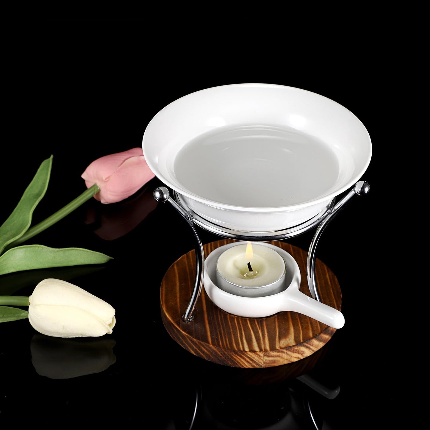 JUXYES Romantic Ceramic Tealight Wax Melt Warmer, Non Elecric Essential Oil Warmer Candle Fragrance Warmer Aromatherapy Wax Candle Tart Burner Warmer Diffuser for Home Decoration