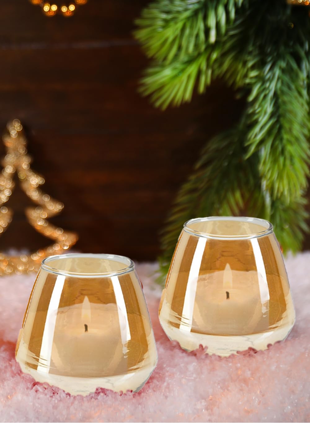 Serene Spaces Living Set of 24 Amber Flower Modern Glass Vase for Wedding, Home Decor, Living Room, Kitchen, Table Decorative Tealight Holder Centerpiece