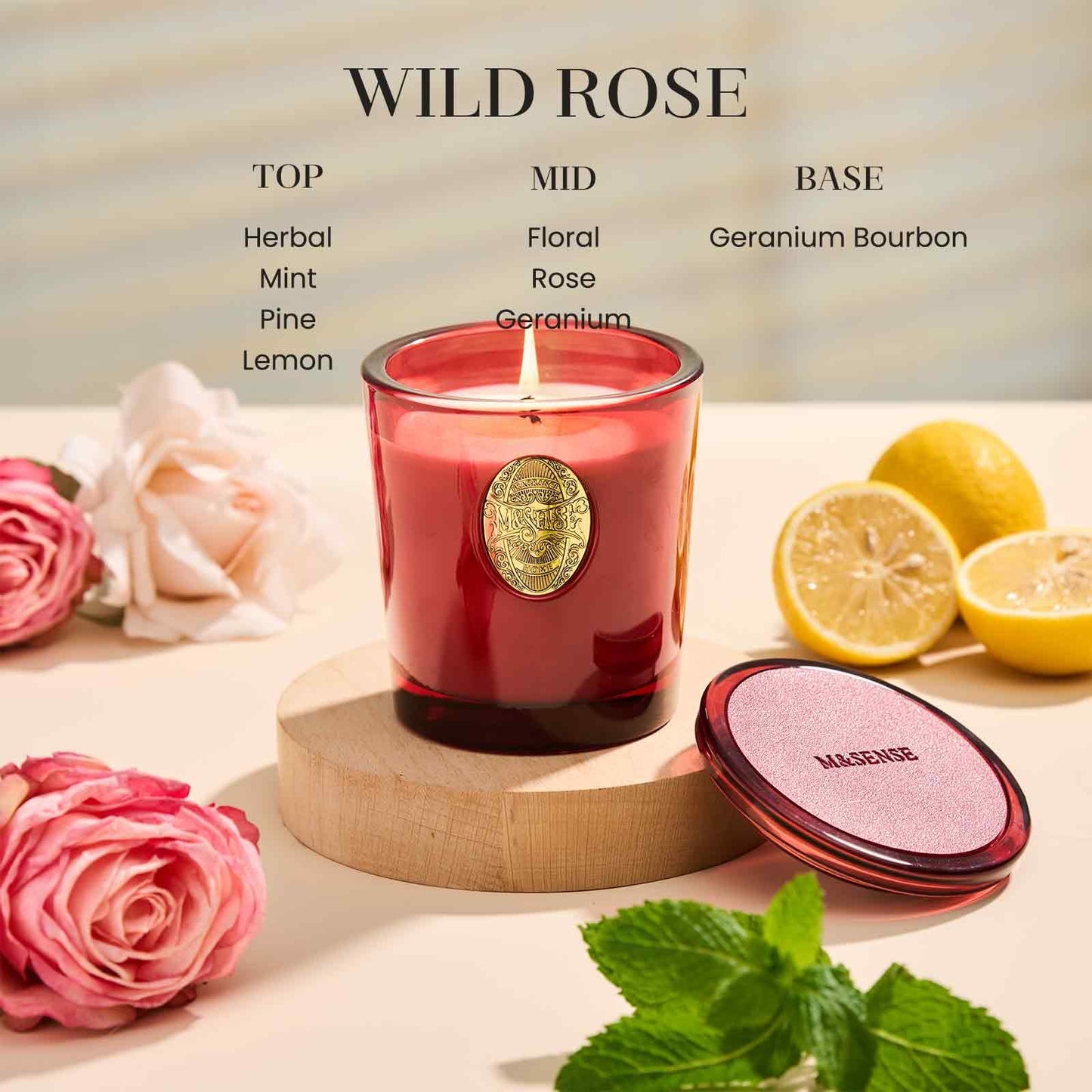 M&SENSE Natural Soy Candle | Wild Rose & Red | 9.2 oz, 50H Burn Time | Candle Gift for Her | Scented Candle for Valentine’s Day