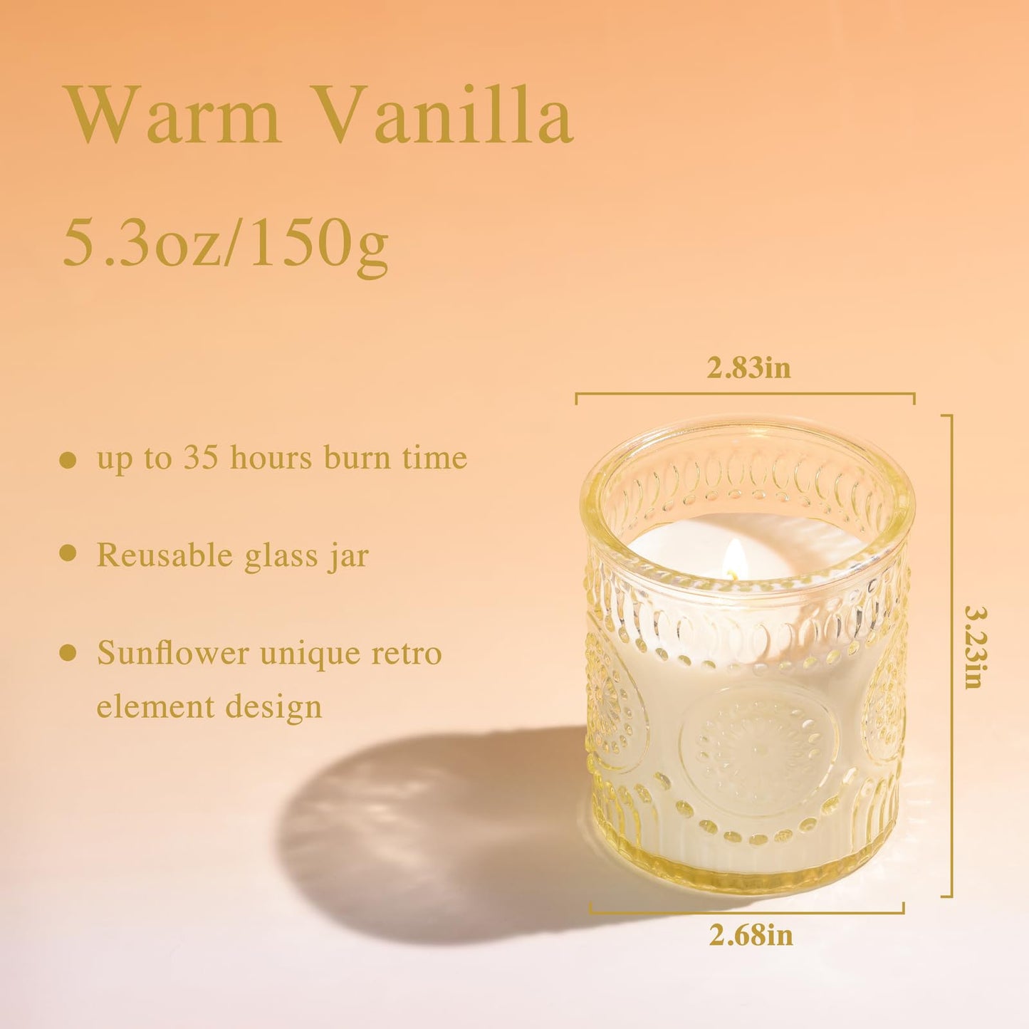DARJEN Vanilla Candles for Home- 5.3oz 35H Natural Soy Wax Aromatherapy Jar Candle with Strong Scent, Decorative Aesthetic Candles for Living Room, Gathering, Kitchen, Luxury Gift for Women