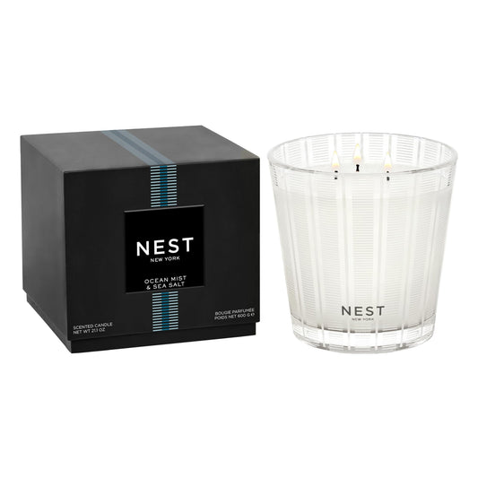 NEST New York Scented 3-Wick Candle, Ocean Mist & Sea Salt - 21.2 oz - Up to 100-Hour Burn Time - Reusable Glass Vessel