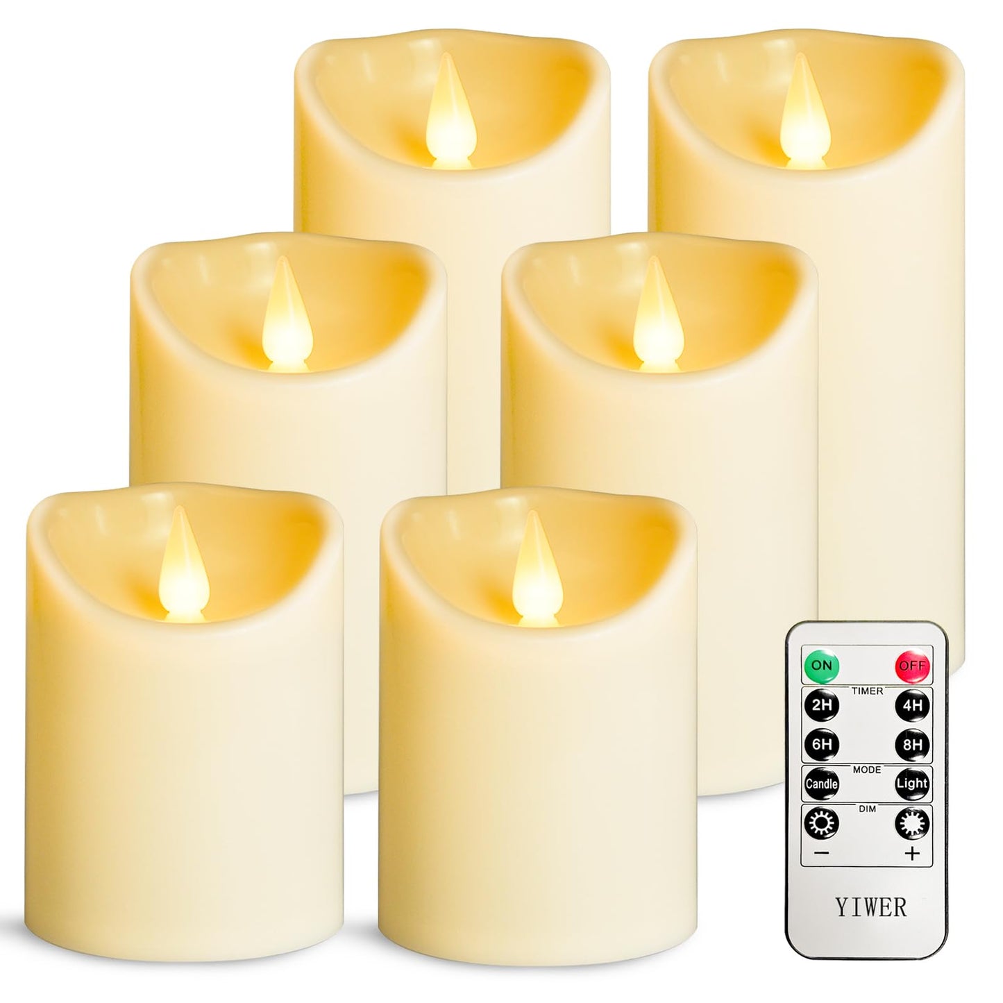 YIWER Plastic Candles with Remote,Flameless LED Candle Powered by Batteries with Remote Control Electric Fake Flickering Light D 3”H 4”5”6” Pack of 6