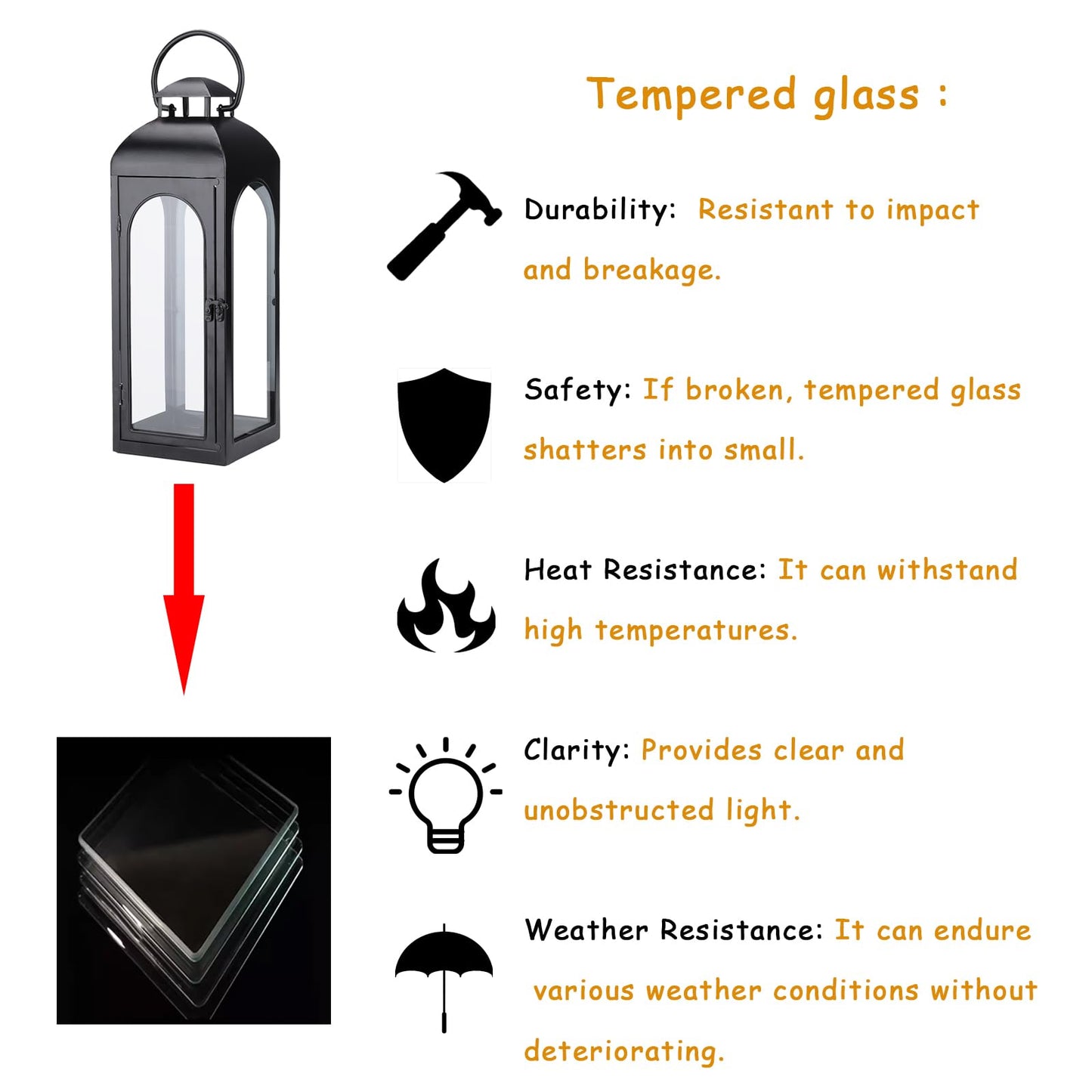 Bdor 2 Pack Luxury Black Metal Lanterns – 16" Tall Modern Hurricane Candle Lanterns with Tempered Glass Panels for Front Porch, Tabletop, Mantel, Wall Hanging, Garden, Indoor & Outdoor Décor