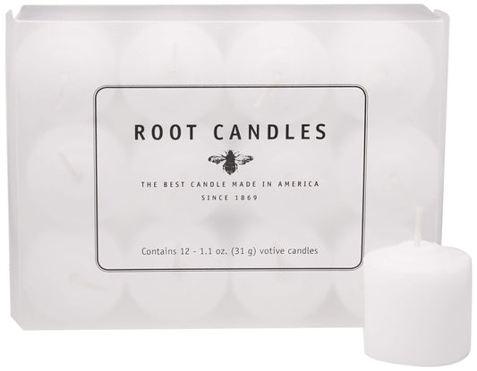 Root Candles Fragrance Free Votive Candles Premium 10-Hour Votives Handcrafted Beeswax Blend Candle, 12-Count, Unscented