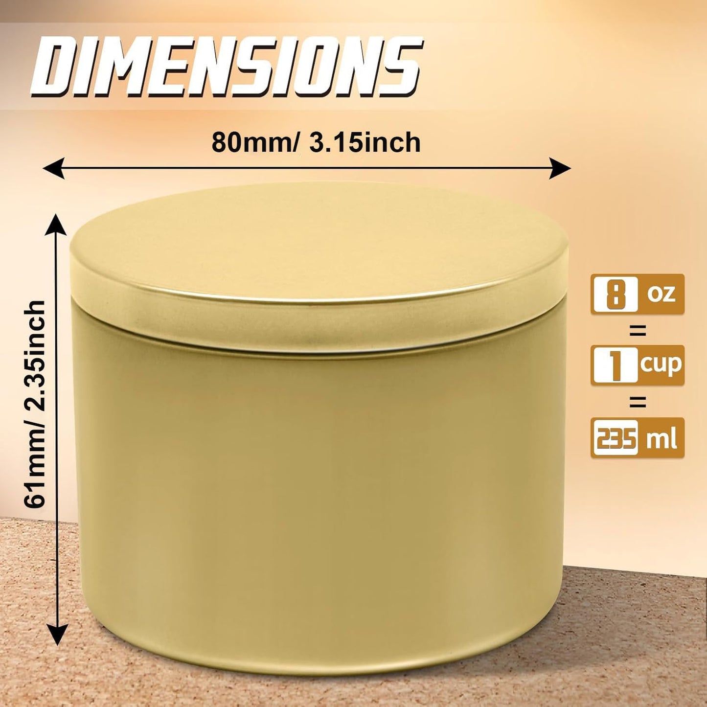 YJHSS 24-Pack 8oz Candle Tins with Lids, Metal Candle Jars for Candle Making, Empty Containers Vessels Bulk for Small Business & Beginners DIY Storage -Gold