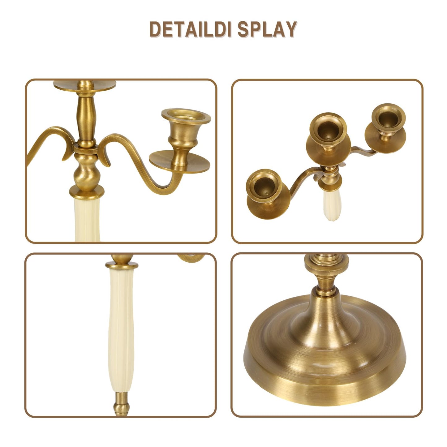 3 Arms Brass Plated Metal Candelabra Candle Stand Candlestick Holder for Wedding Dining Table Christmas Party and Indoor Home Decoration