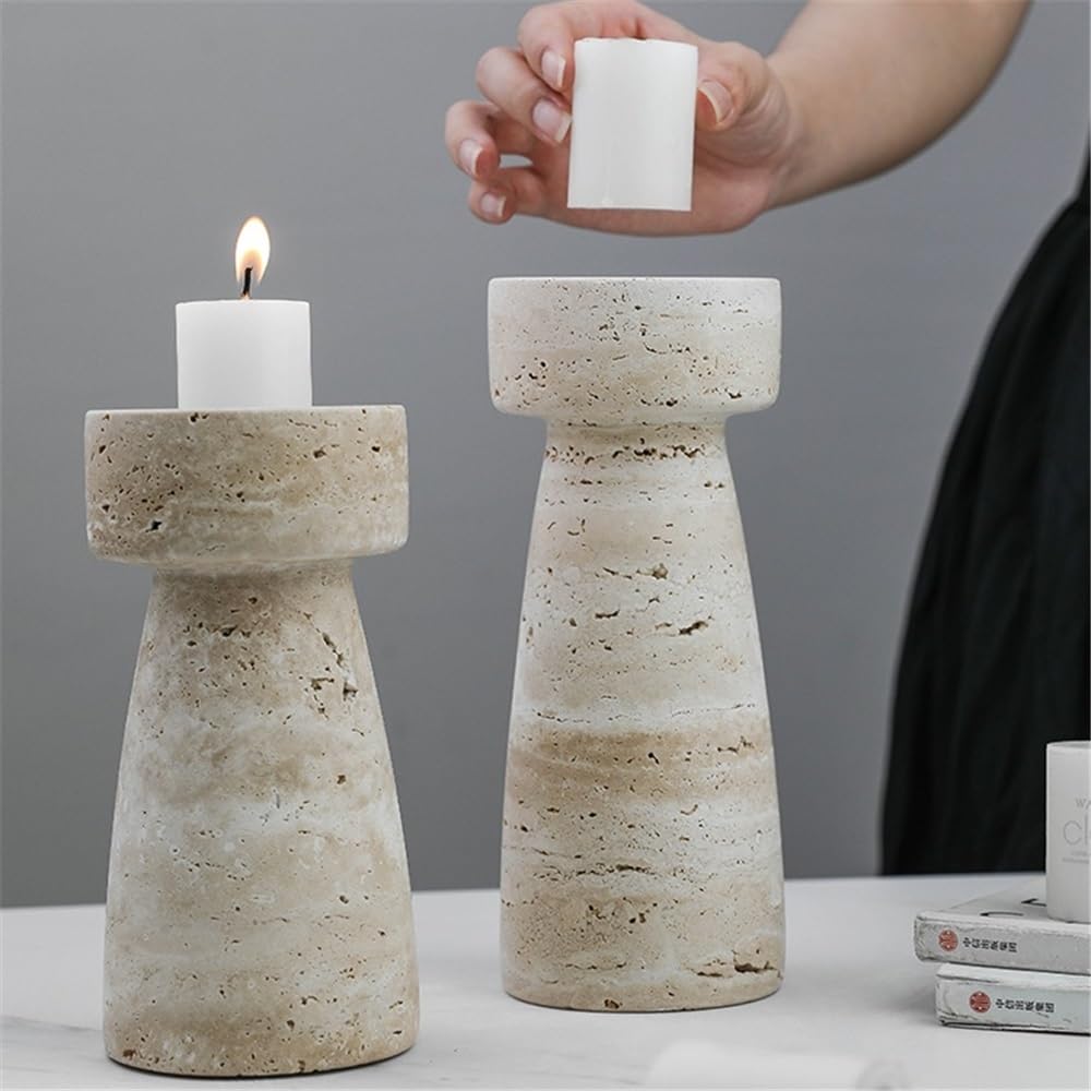 YUHUAWF Candle Holderss Retro Stone Aromatherapy Candle Holder Desktop Decoration Light Luxury Candlestick Decorative Candlestick(Small)