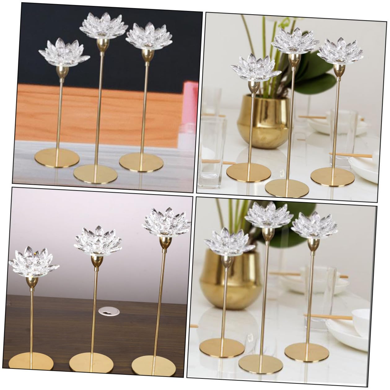 Mobestech Crystal Lotus Candle Holder Metal Candlestick Small Golden Wedding Decoration Romantic Dining Room Candle Stand