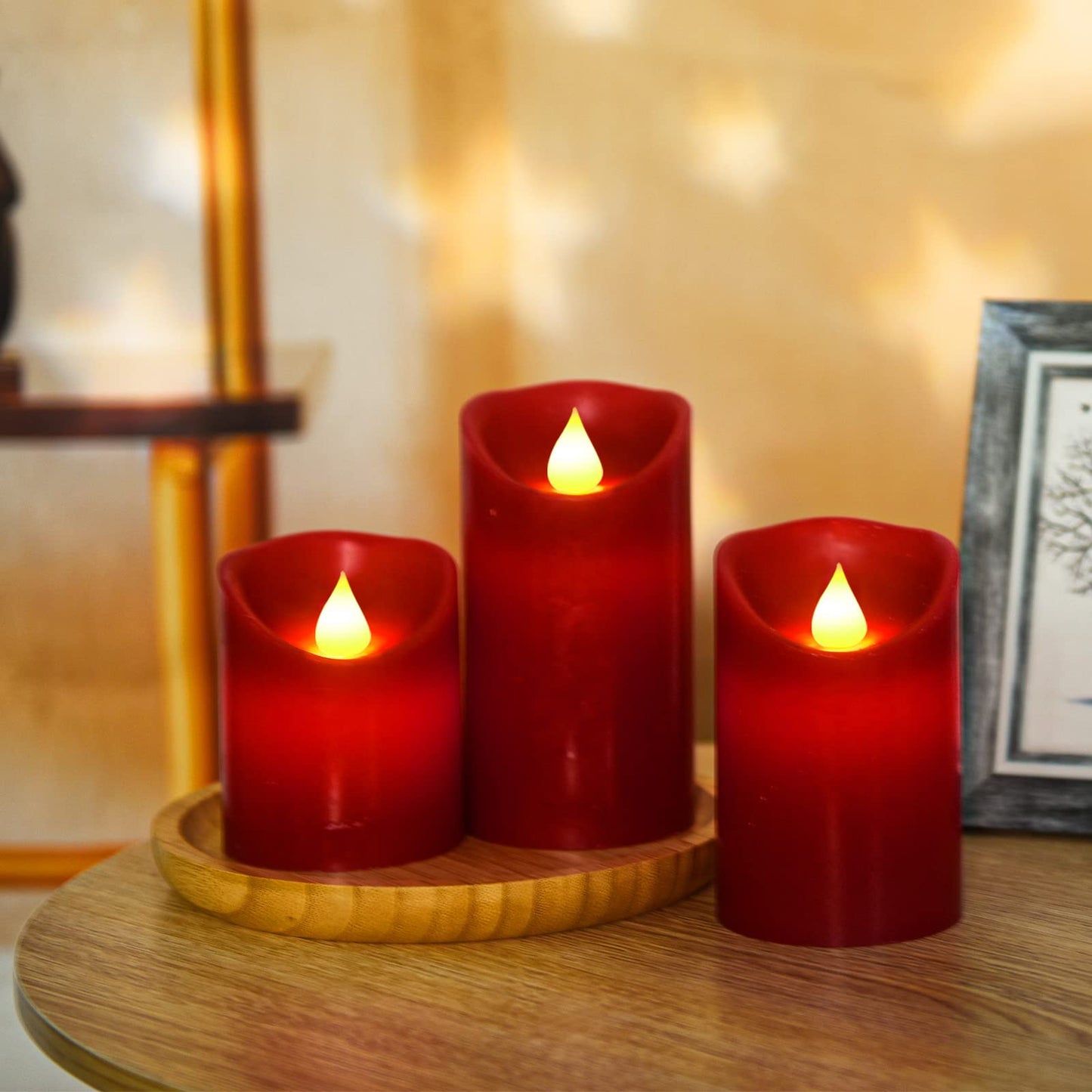 YIWER Flameless Candles Set of 3, Φ3.15 xH 4"/5"/6" Real Wax Not Plastic Pillars Include Realistic Dancing LED Flames and 10-Key Remote Control with 2/4/6/8-hours Timer Function,300+ Hours (3×1, Red)