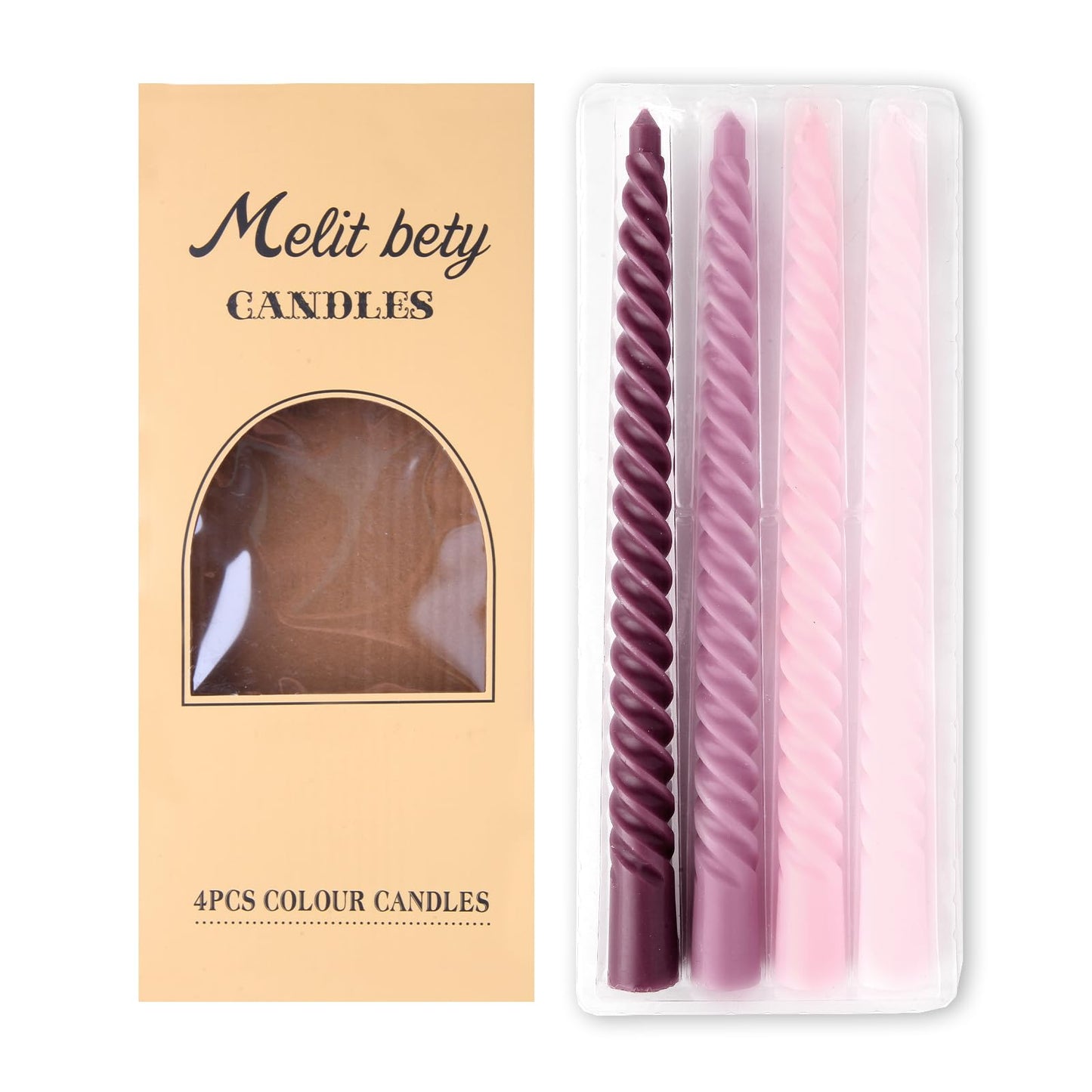 4 Pack Spiral Gradient Taper Candles – Long Pole Unscented Candles, Smokeless & Dripless, Gift Boxed for Wedding, Christmas, Table or Mantle Decor (Pink)