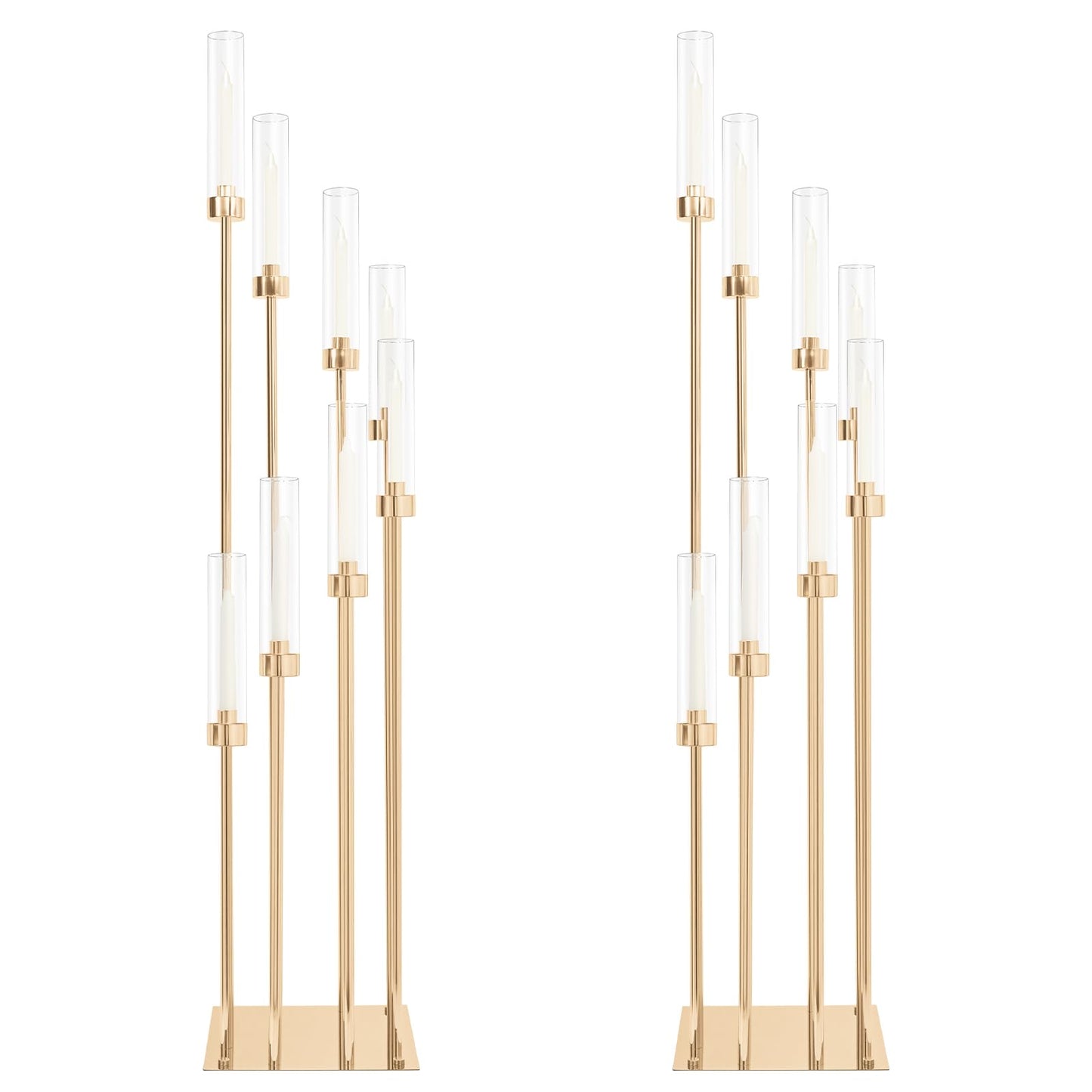 2 Sets Gold Candelabra,8 Arm Candlestick Holders with Acrylic Shades, 44'' High Large Floor Candle Holders for Wedding Centerpieces Table Decorations Fit 0.9" Candles and LED Taper Candles
