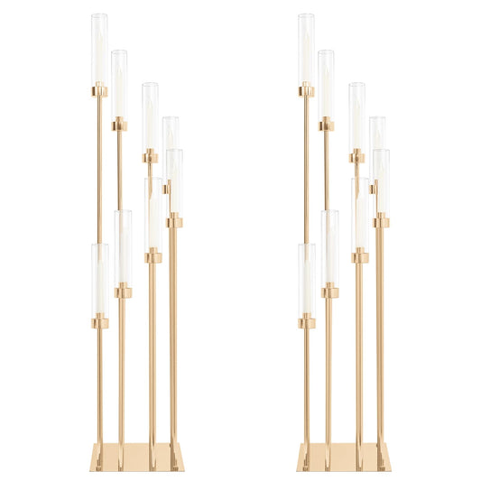 2 Sets Gold Candelabra,8 Arm Candlestick Holders with Acrylic Shades, 44'' High Large Floor Candle Holders for Wedding Centerpieces Table Decorations Fit 0.9" Candles and LED Taper Candles