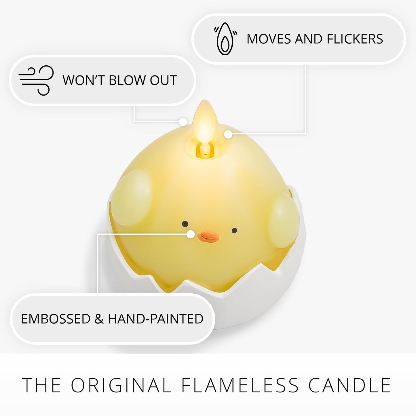 Luminara Hatching Easter Chick Candle - 3.3" x 4.3" - Flameless Real-Flame Holiday-Inspired Decor - AA Batteries - Flickering LED Flame