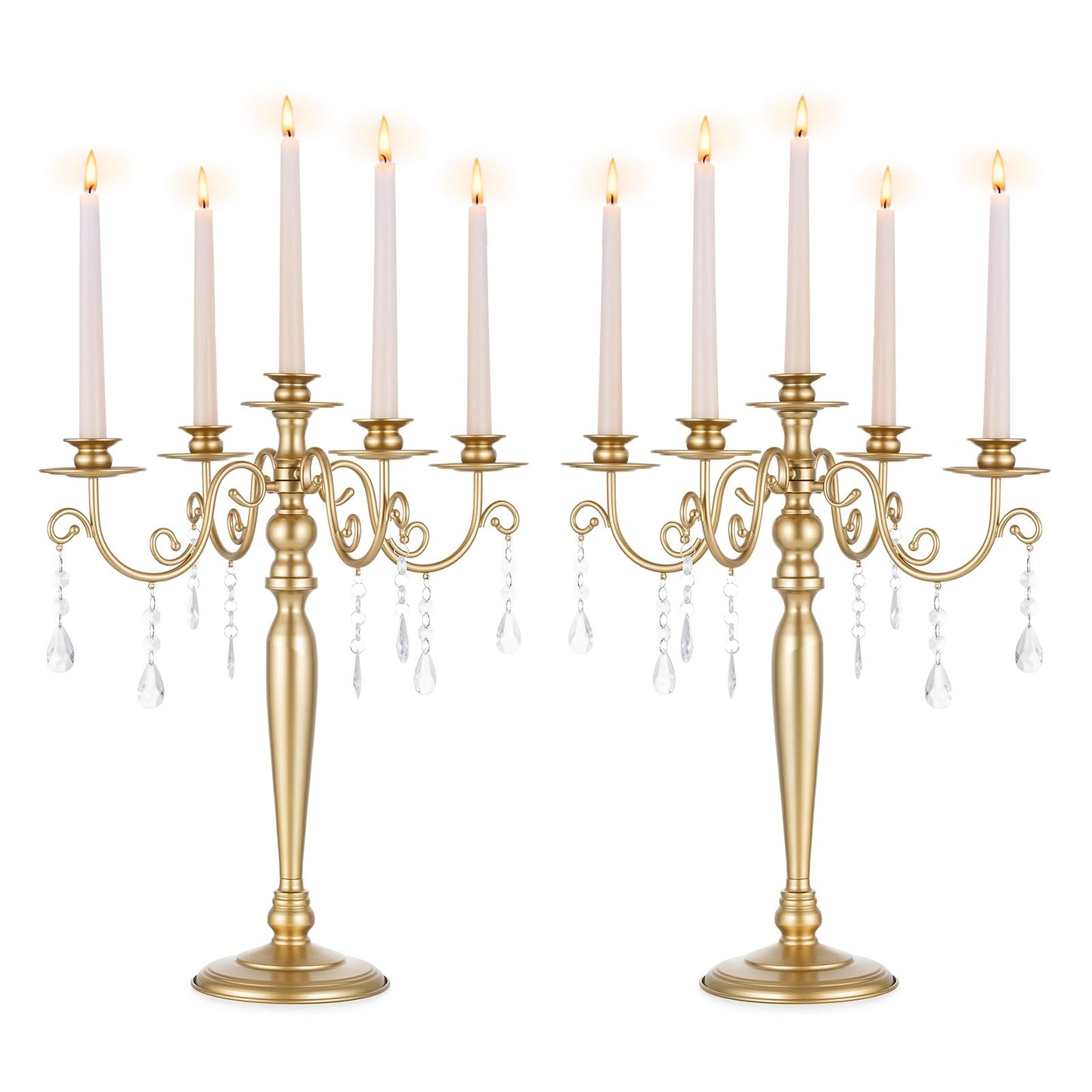 Sziqiqi Wedding Candelabra Table Centerpiece: 5 Arm Candelabras for Candlesticks - Gold Candle Holder Set of 2 for Christmas Engagement Birthday Party Event
