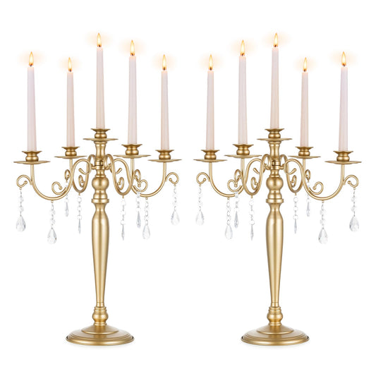 Sziqiqi Wedding Candelabra Table Centerpiece: 5 Arm Candelabras for Candlesticks - Gold Candle Holder Set of 2 for Christmas Engagement Birthday Party Event