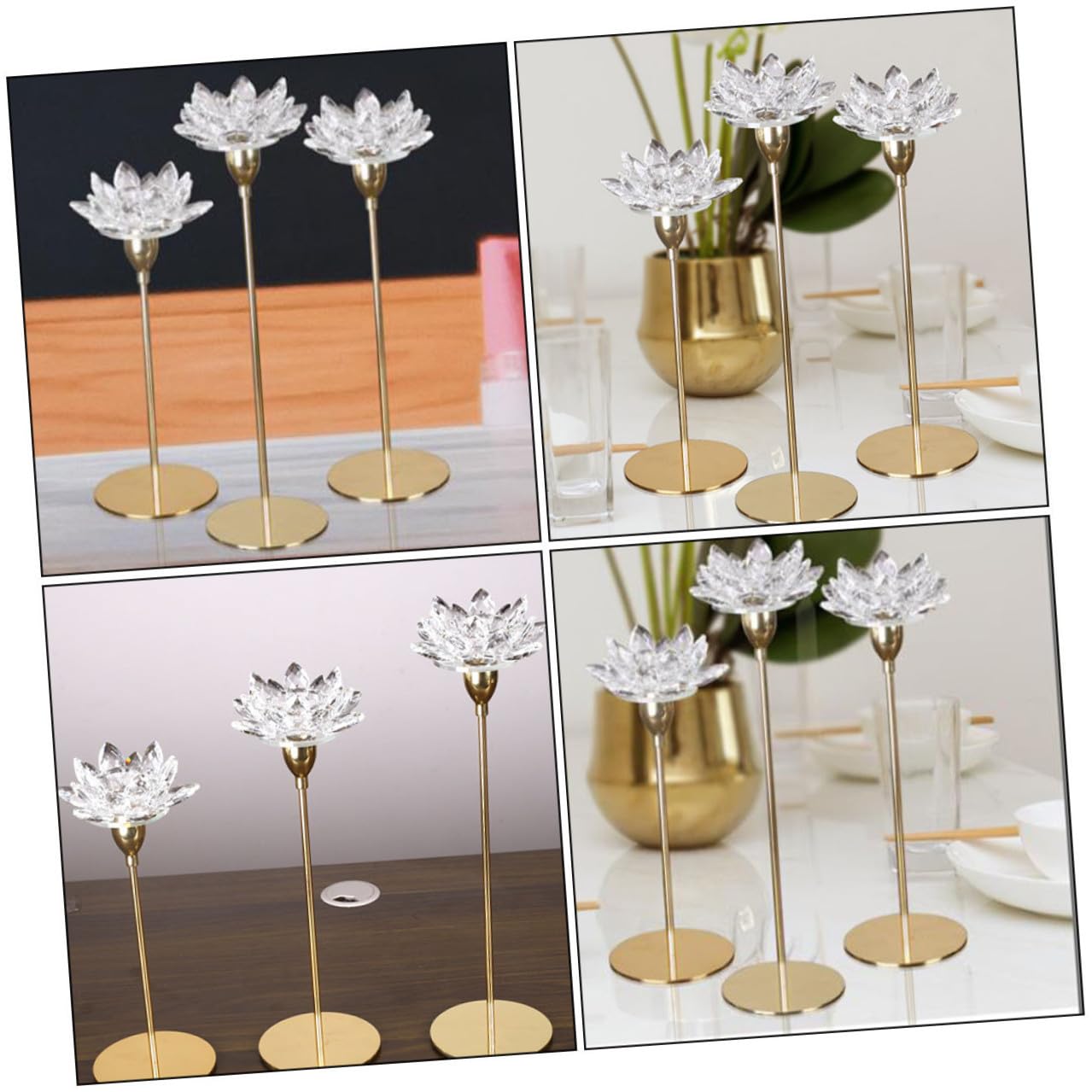 HOMSFOU Crystal Lotus Metal Candlestick Holder Small Modern Simple Wedding Candle Stand for Candlelight Dinner Table Decoration