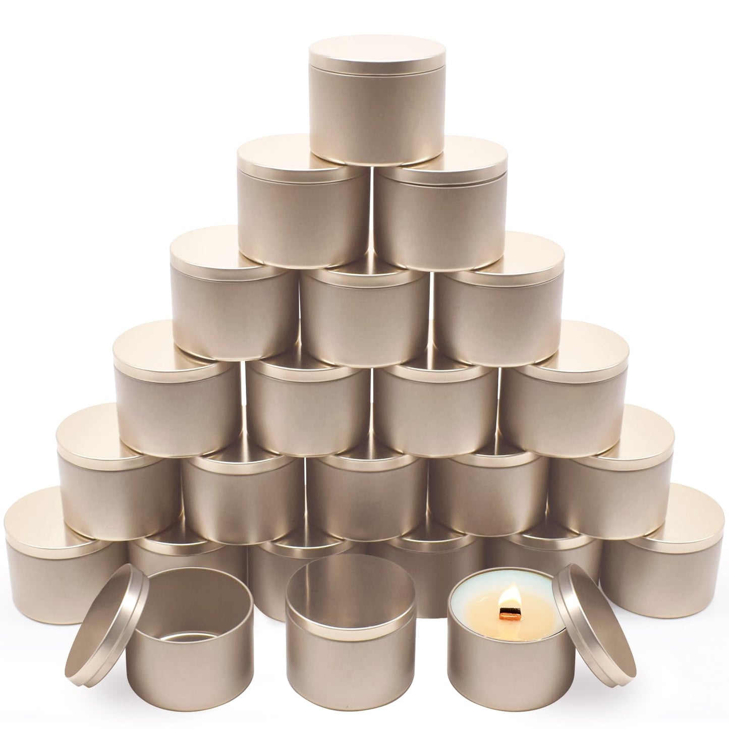 YJHSS 24-Pack 4oz Candle Tins with Lids, Metal Candle Jars for Candle Making, Empty Containers Vessels Bulk for Small Business & Beginners DIY Storage -Champagne Gold
