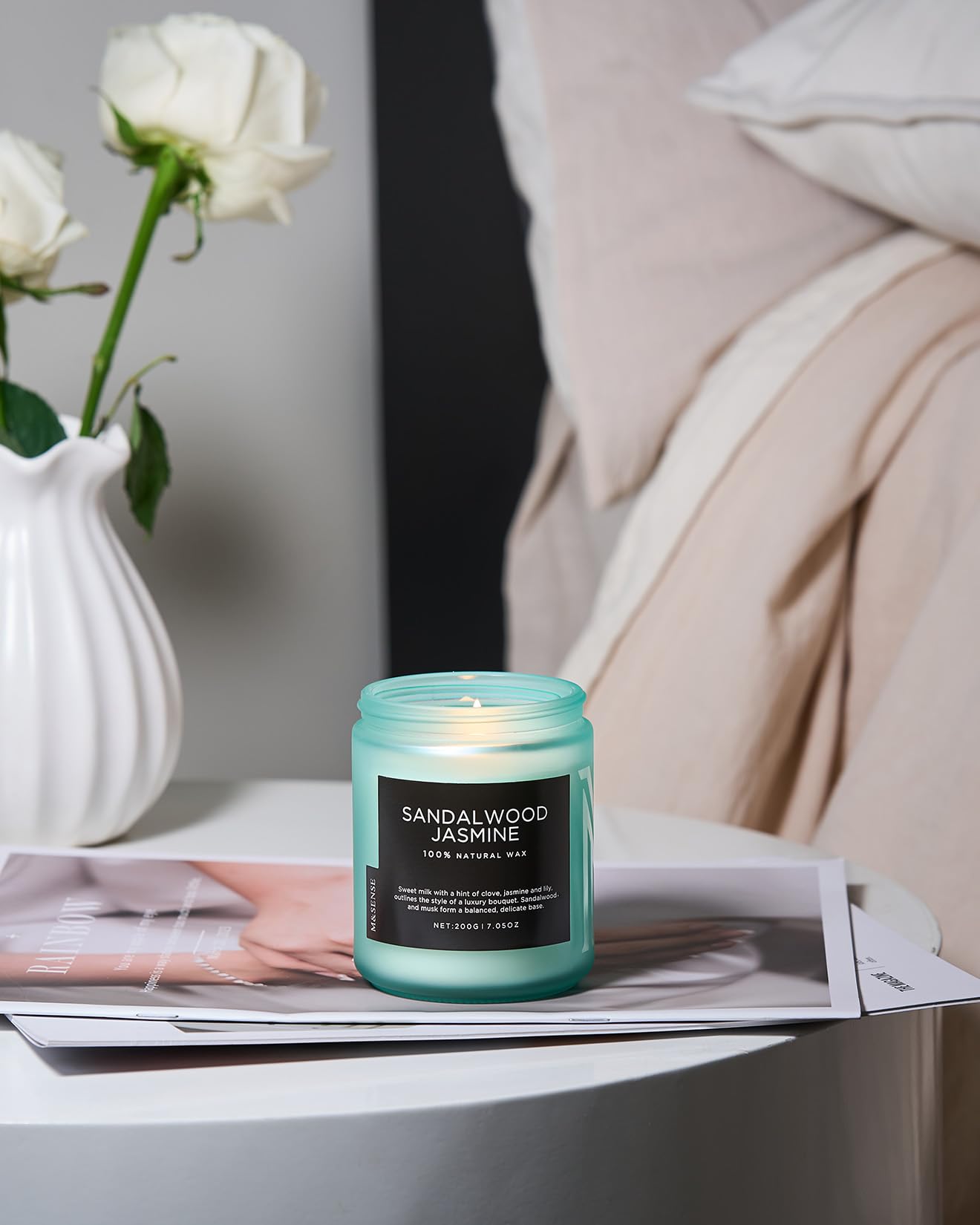 M&SENSE Sandalwood Jasmine Scented Candles for Home, 7.05oz Organic Soy Wax, 50 Hours Natural Candles Non Toxic, Spring Floral Smelling Home Fragrance for Women, Aromatherapy Gifts for Stress Relief