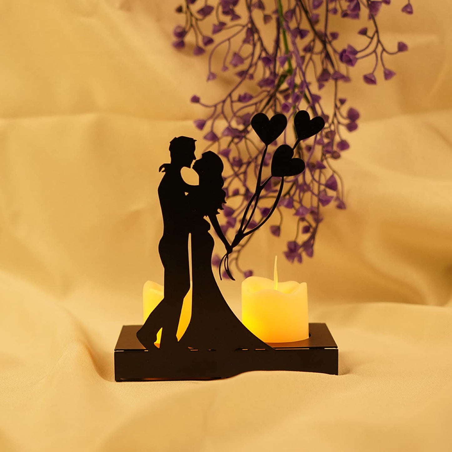 Handcrafted Iron Sculpture Candlestick Ornament, Romantic Couple Statue For Anniversaries, Decorative Modern Sculptures, Wedding Decoration Anniversary Ornament Figurine for Couples Valentine (B)