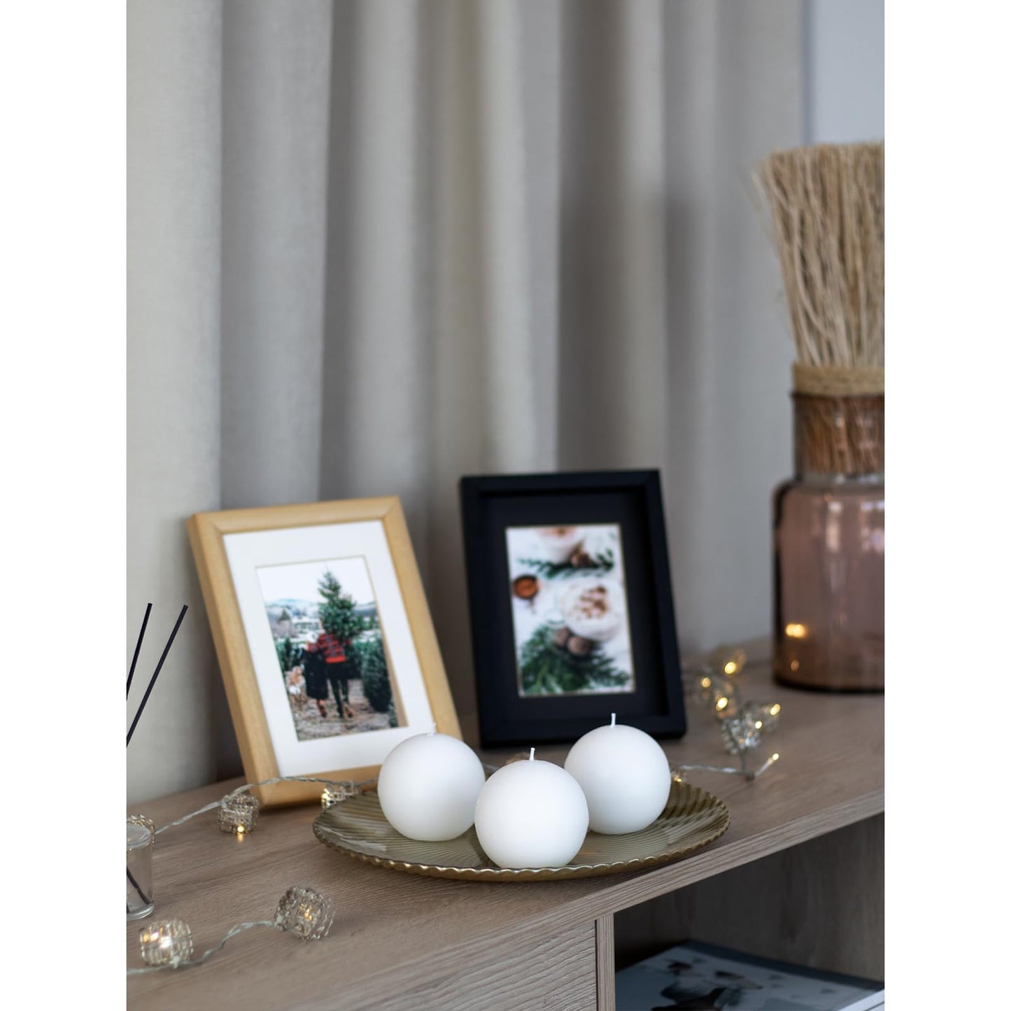 CANDWAX Set of 3 Round Candles Ball 3 inch - Snowball Spheres - Perfect as Wedding Decorations and as Spheres for Home Decor - Unscented Smokeless Dripless Long Burning White Candles