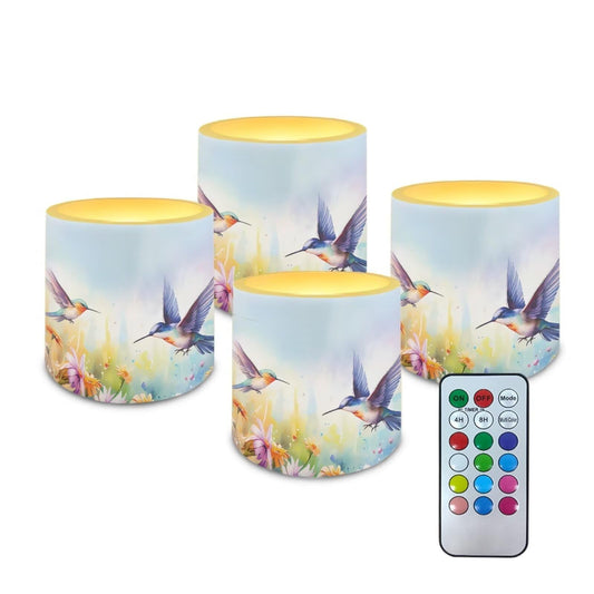 NETILGEN Daisy Hummingbird Purple Flameless Candles with Remote Control Timer LED Pillar Candles Set of 4 Battery Operated Candles for Home Party Decor
