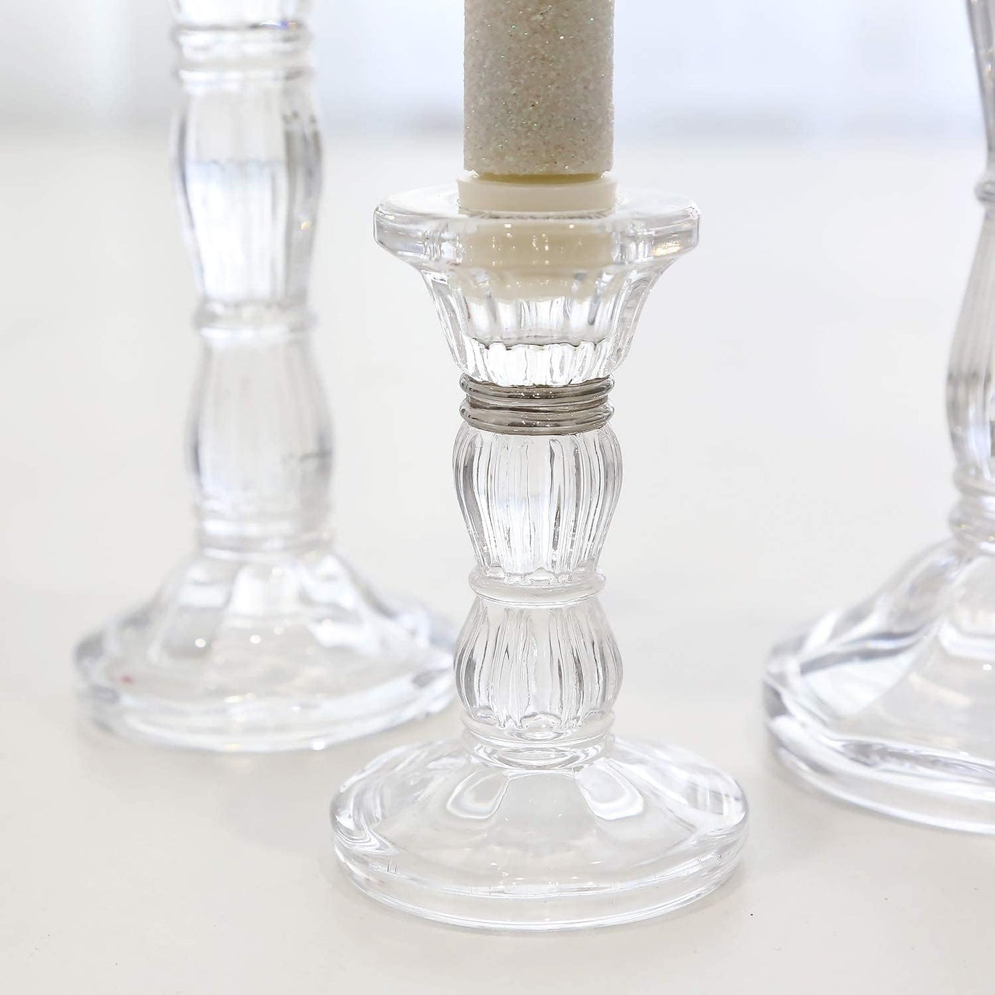 3 Pack Glass Candle Stick Holders - Clear Crystal Taper Candles Holder– for Buring Candles, Led Taper Candle,Party and Wedding Centerpieces, Table Decoration