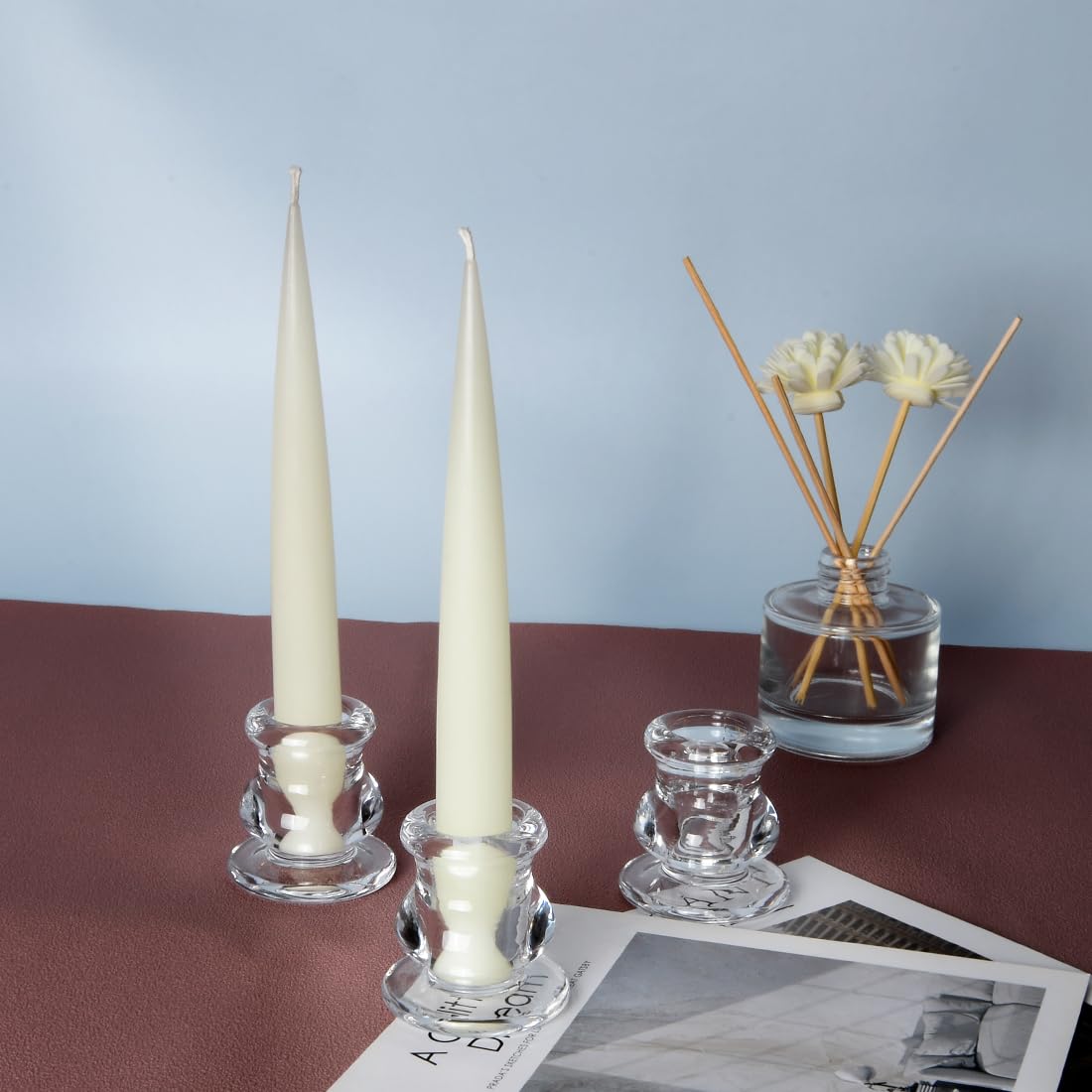 JONERAY 18PCS Taper Candle Holders Bulk,Clear Glass Candlestick Holders,Glass Candle Holder for Wedding Party,Festival Decoration