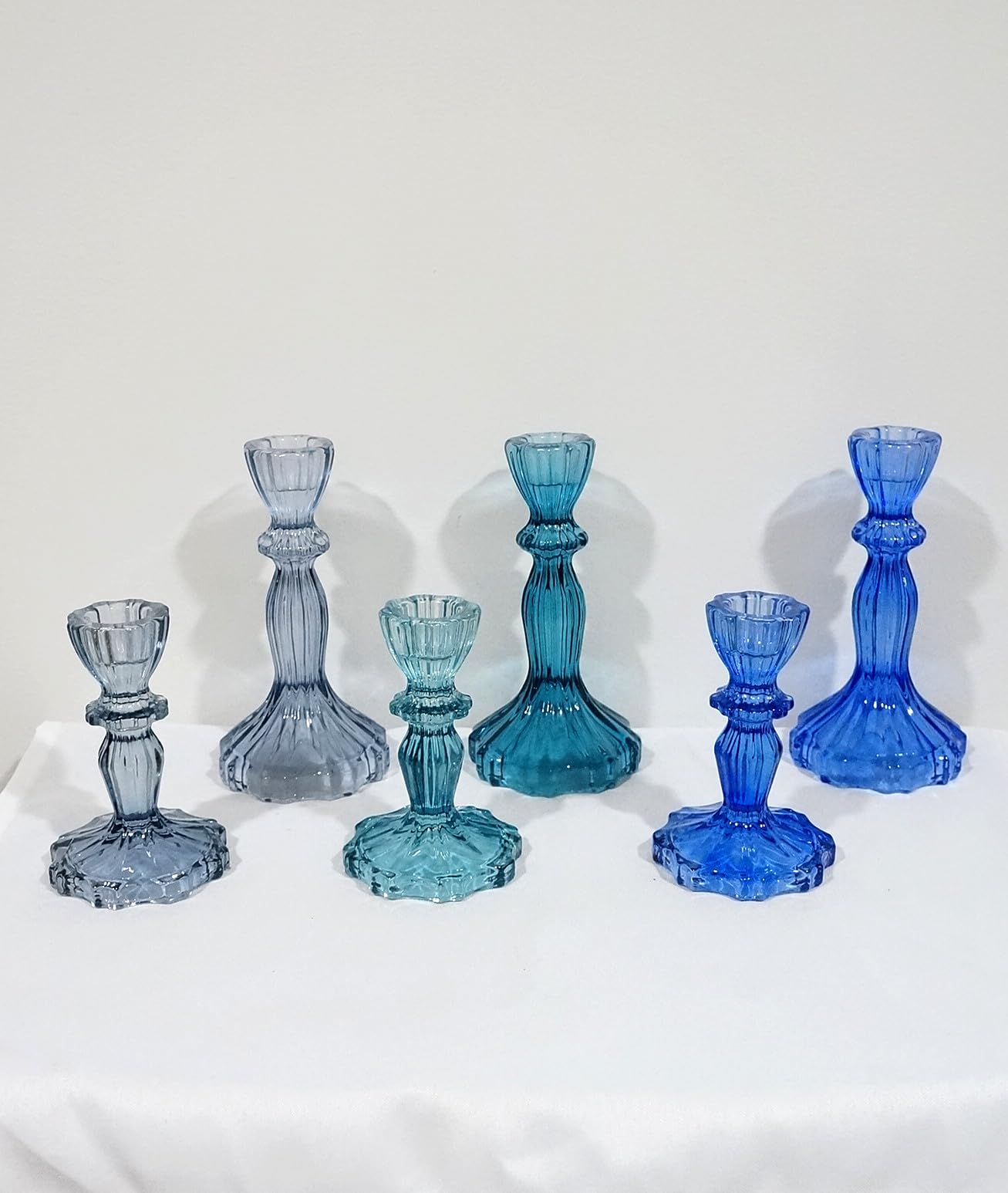 Generic Sweet Home Deco Glass Candlestick Holder, Taper Candle Stand for Indoor or Outdoor Dining, Tabletop Decoration, Set of 2 (Royal Blue)