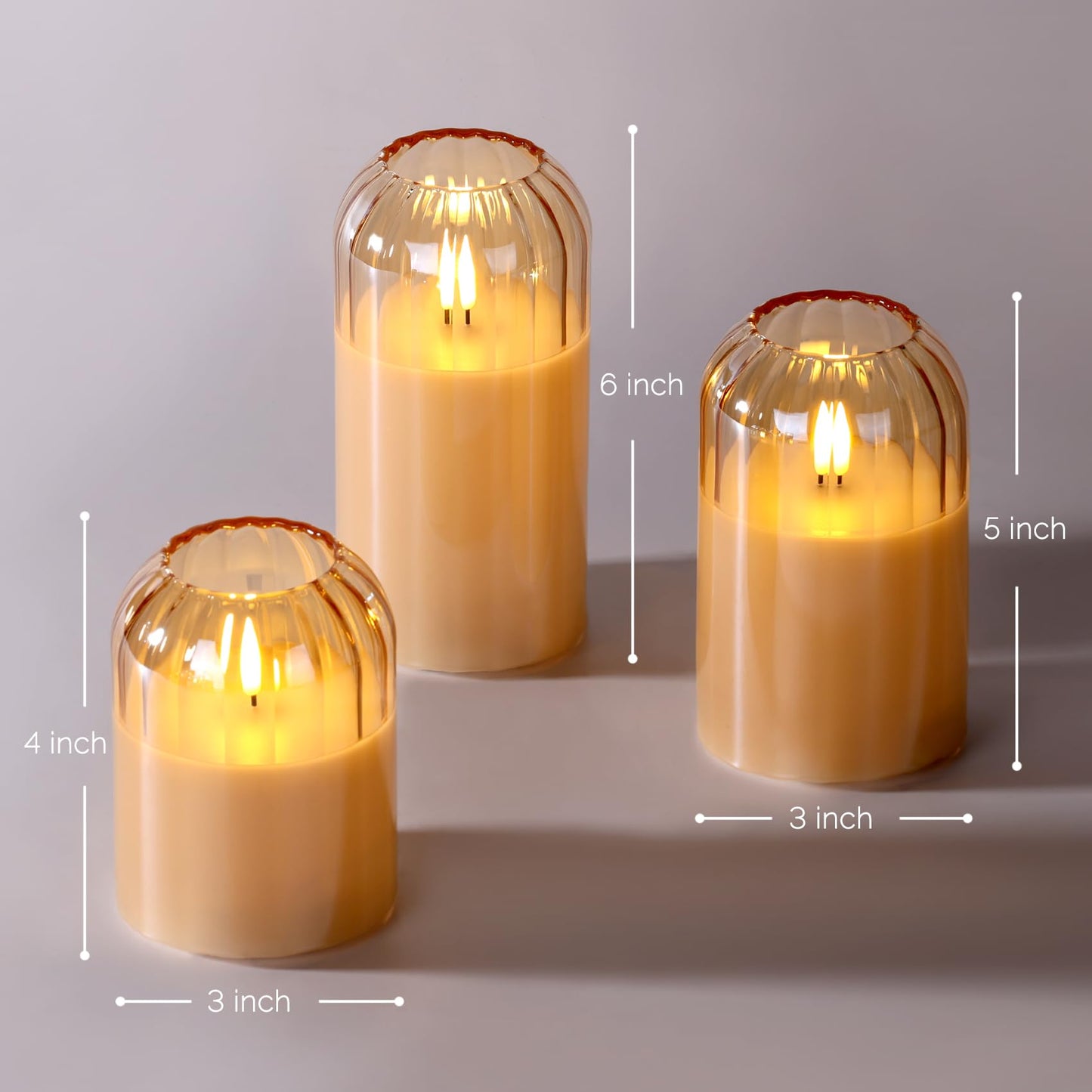 Girimax Gold Glass Flameless Candles with Remote, Real Wax Flickering Battery LED Pillar Candles Set of 3