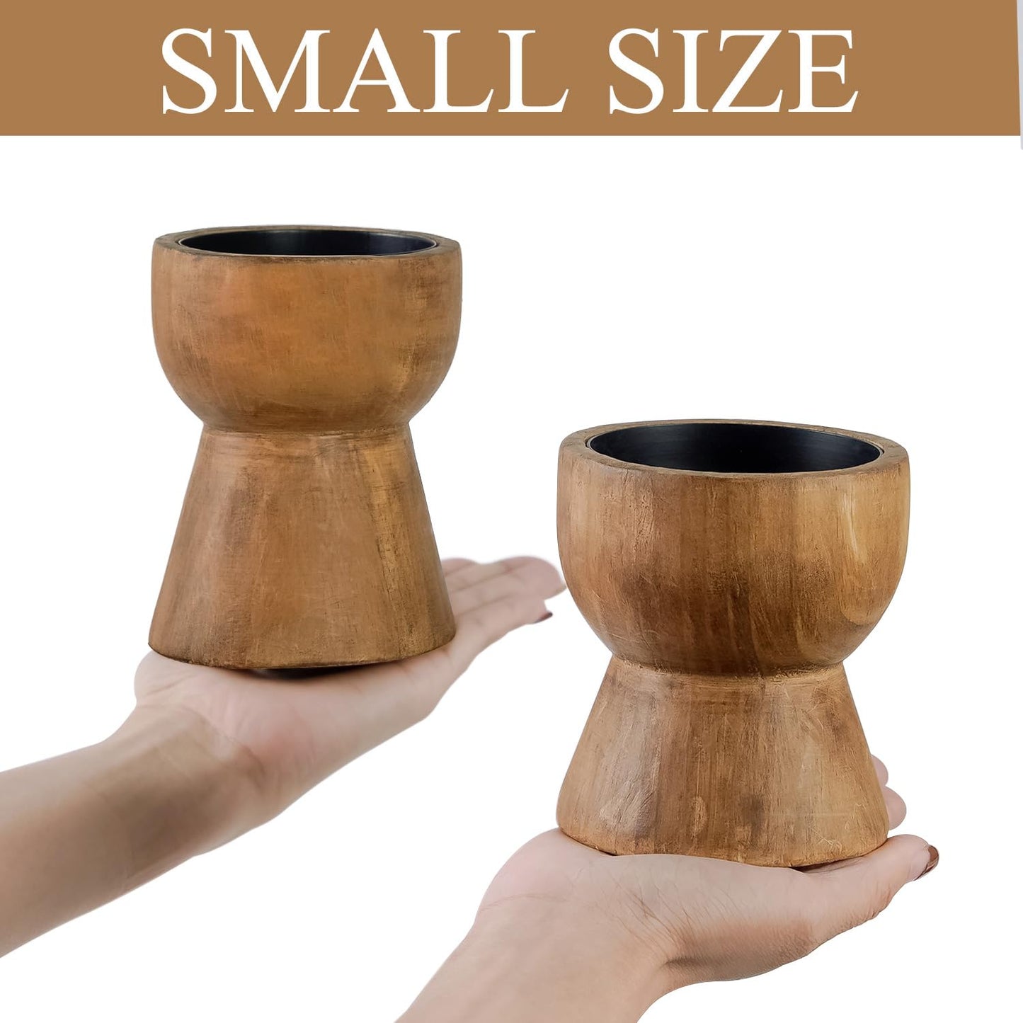 NIKKY HOME Farmhouse Wooden Candle Holders Set of 2, Rustic Solid Wood Pillar Candlesticks Pedestal, Fireplace Mantle Table Centerpiece Decor, Brown