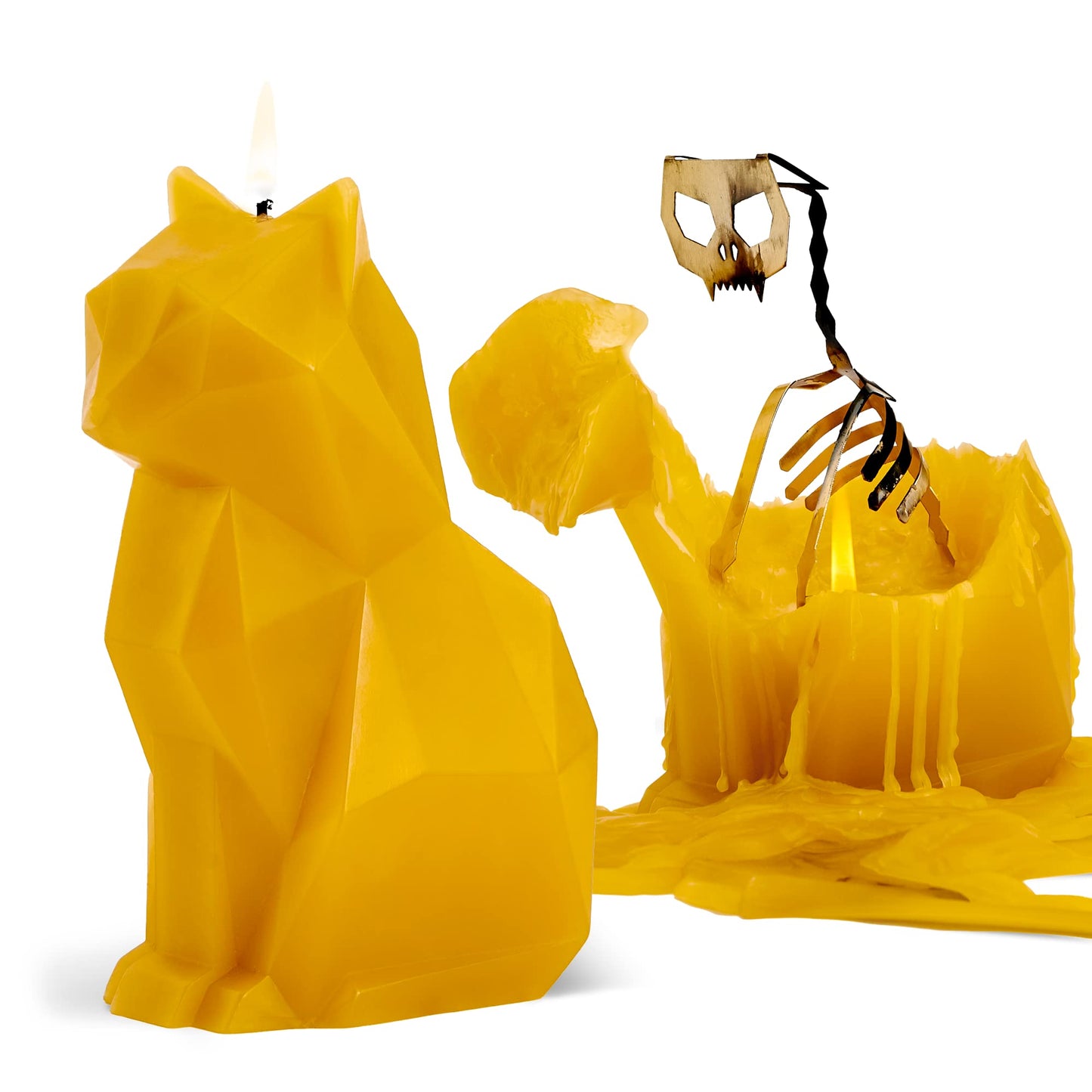 PyroPet Kisa Cat Candle (Mustard Yellow) - The Original Cat Candle with Metallic Skeleton | Halloween Decor | Unique Gift for Cat Lovers | 20-Hr Burn Time | Dimensions: 6.7x2.9x4.5 in