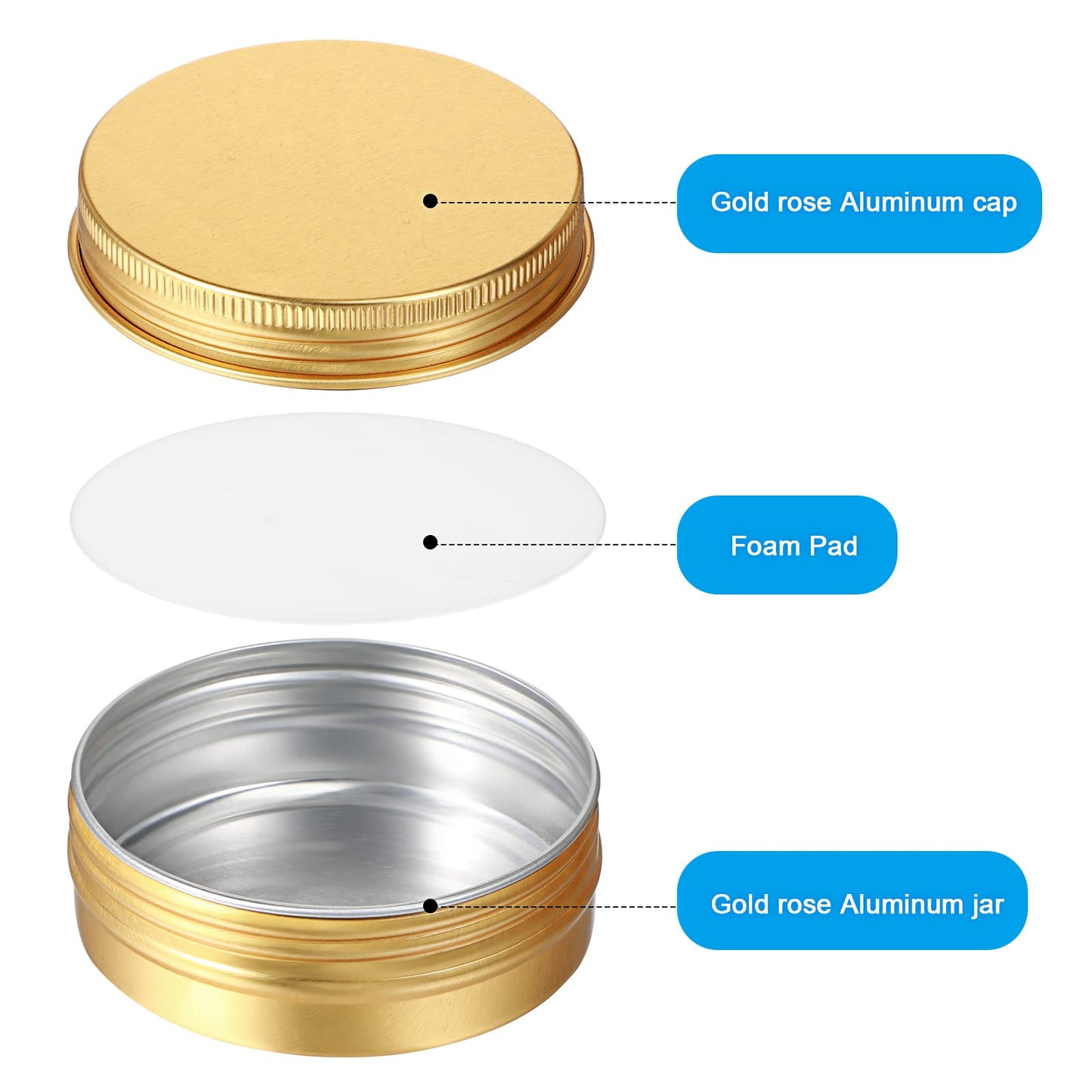 Patelai 2 oz Gold Metal Round Tins Aluminum Tin Cans Salve Tins Containers with Screw Lid 10 Sheets Stickers for Salve Spice Candies Balms Candles, 36 Pack (Classic Style)
