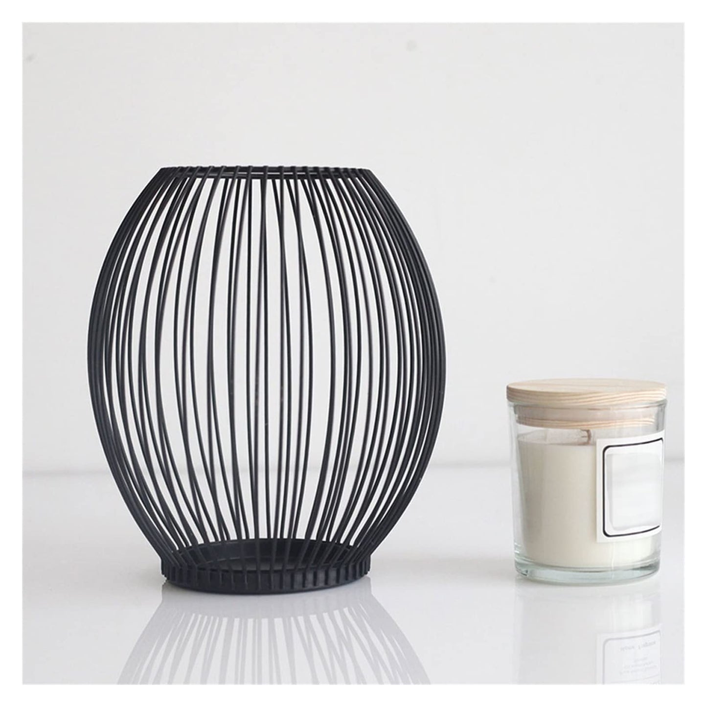 Candle Holder Hollow Iron Candle Holder Lantern Geometric Shapes Birdcage Shape Candlestick Table Home Decor Candlestick (Color : L(20x20x24CM))