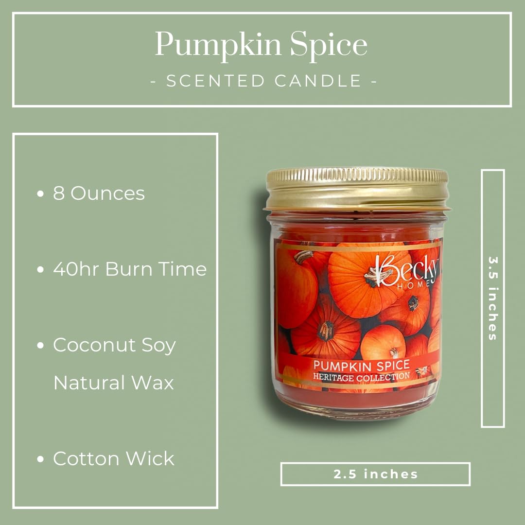 Becky Home 8oz Pumpkin Spice Candle, Fall Candles Set, Candles Pumpkin Spice, Pumpkin Scented Candle, Fall Scented Candles for Home, Jar Candles, Candle Gift for Men and Women