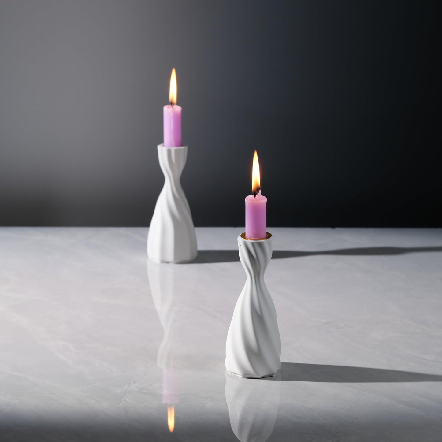 ICNBUYS Twizzle Twist Candle Holder, Decorative Candle Holder for Table Display, Romantic Decoration, Unique Home DÉCOR Aesthetic, Housewarming Gift, Sculpture Candle Stand Set of 2 Cement