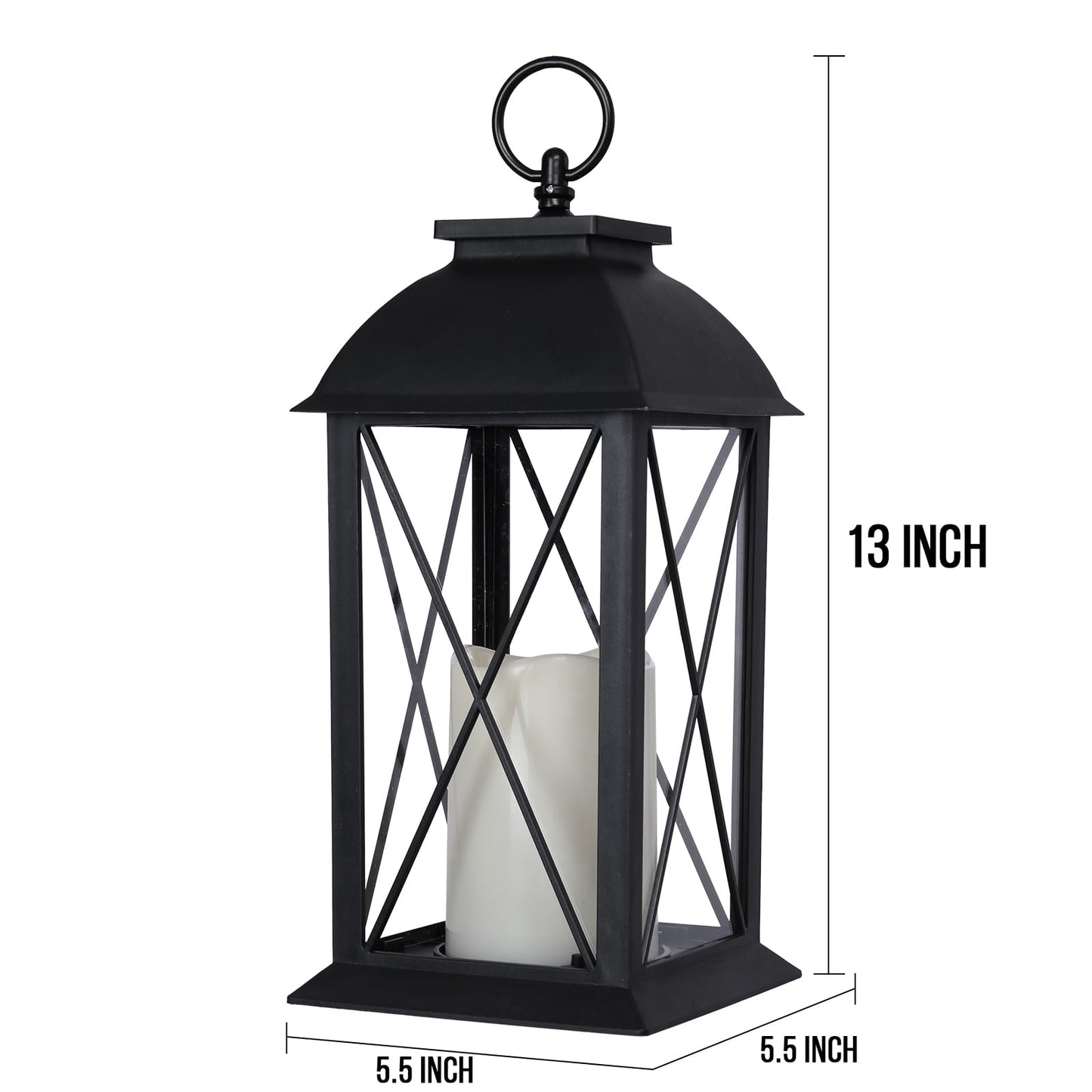 Bdor 2 Pack 13-Inch Black Decorative Lantern with LED Candle (6hr Timer) - IP65 Waterproof Battery Powered - Outdoor Patio Hanging Lanterns Decorative Tabletop Lanterns