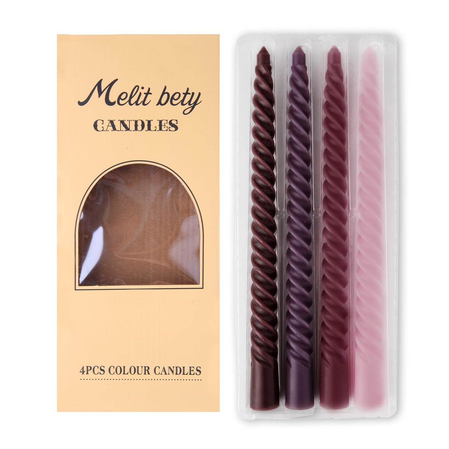 4 Pack Spiral Gradient Taper Candles – Long Pole Unscented Candles, Smokeless & Dripless, Gift Boxed for Wedding, Christmas, Table or Mantle Decor (Purple)