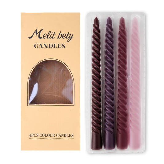 4 Pack Spiral Gradient Taper Candles – Long Pole Unscented Candles, Smokeless & Dripless, Gift Boxed for Wedding, Christmas, Table or Mantle Decor (Purple)