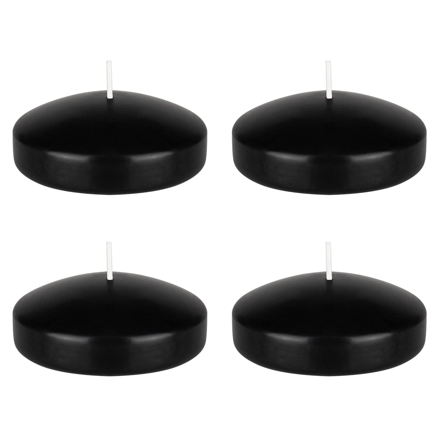 Mega Candles 4 pcs Unscented Black Floating Candles, Hand Poured Wax Candle 3 Inch Diameter, Home Décor, Wedding Receptions, Occasions, Festivities, Events, Meditations, Tranquility, Spa